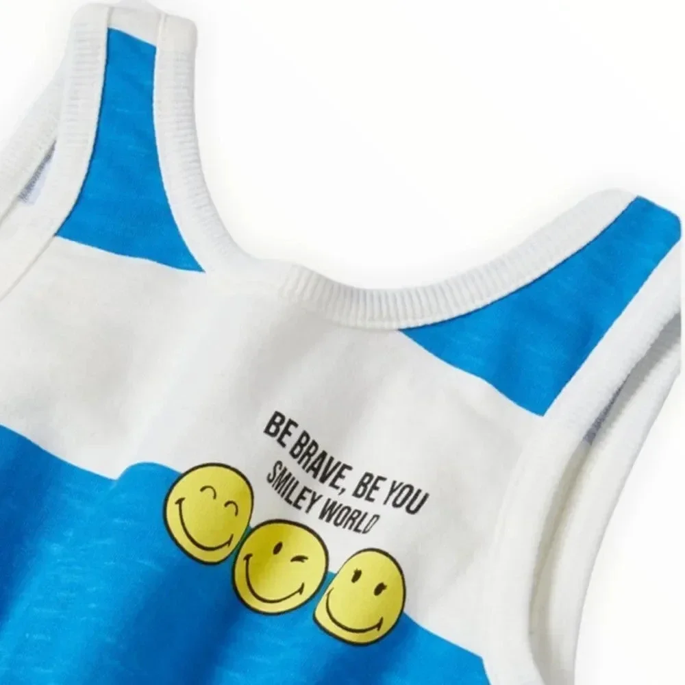 ZARA Kids Blue White SmileyWorld Happy Collection Jumpsuit NWT 6 7 12